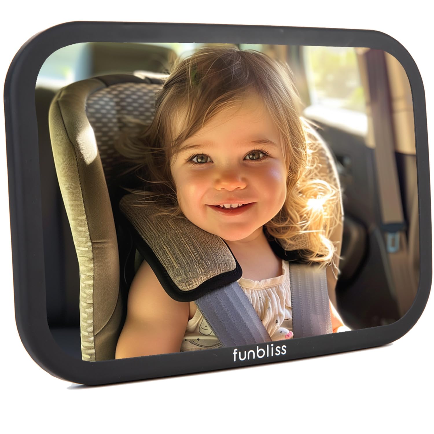 Funbliss Baby Car Mirror for Back Seat Black - Safely Monitor Infant Child in Rear Facing Car Seat,Mirror for Baby in Car Seat,Best Newborn Car Seat Accessories, Shatterproof