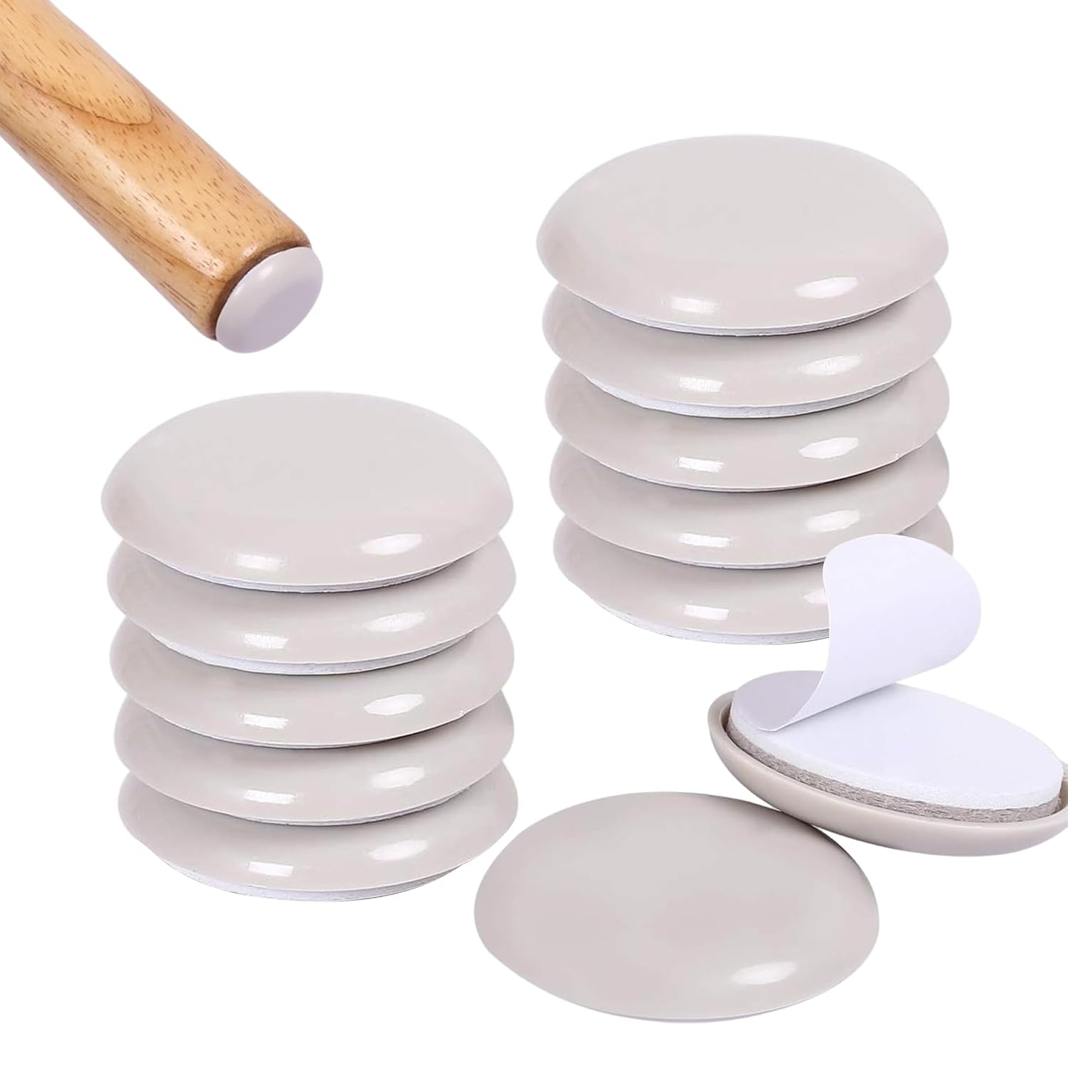 Furniture Glides, 12PCS Reusable Felt Furniture Pads, Furniture Sliders for Carpet, Self adhesive Heavy-Duty felt feet for Smoothly Glide Furniture Anywhere(White)