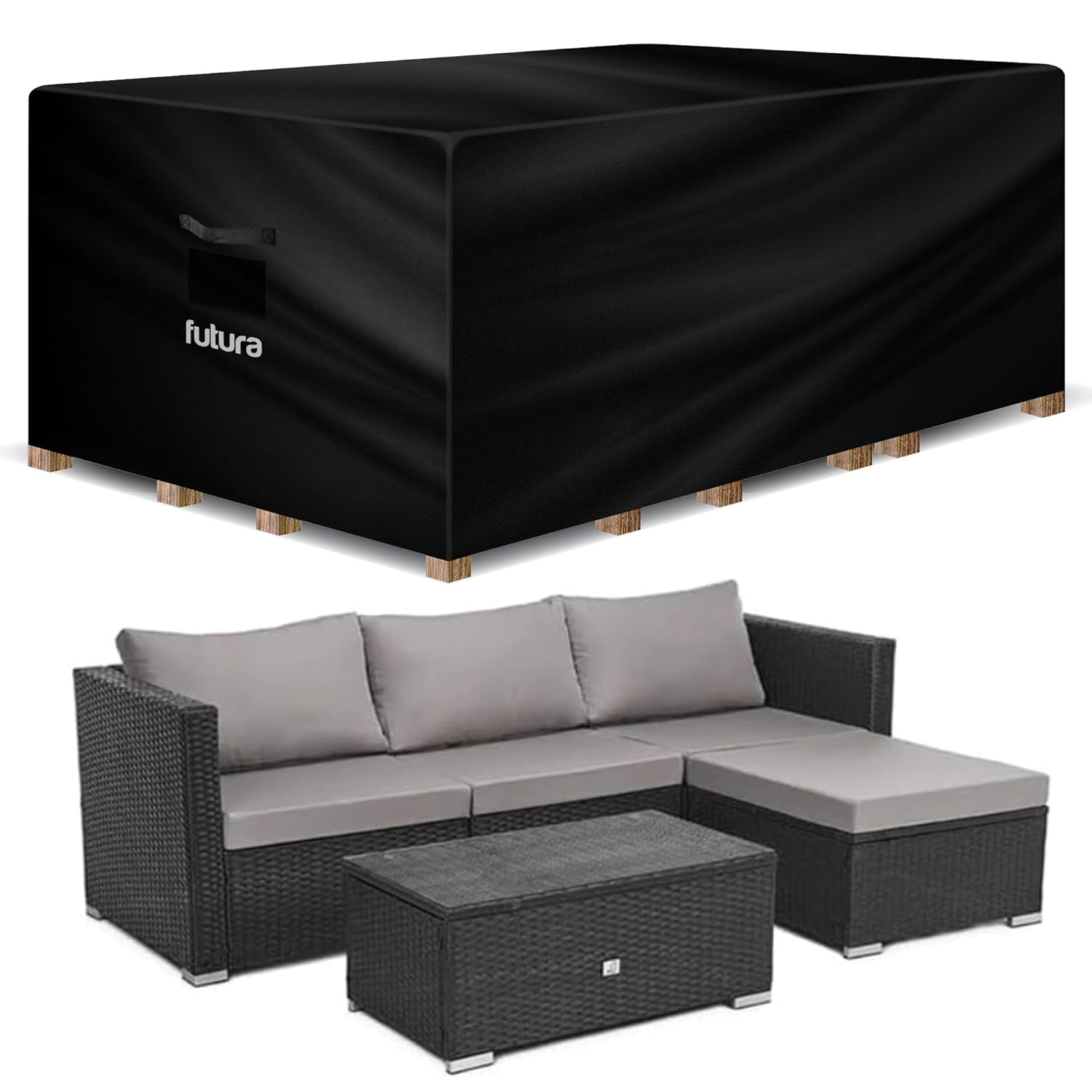 Futura Premium Rectangular Garden Furniture Covers Waterproof 300x250x100cm, Heavy Duty 600D Oxford Fabric Outdoor Table, Patio & Rattan Garden Furniture Covers, PVC Lined, Air...