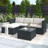 Garden Corner Sofa rattan Garden Furniture Patio Set Garden Entertaining Set Garden Rattan Furniture Lounge Set, 3-Seater Sofa, Stool, Coffee Table, Black, 2022 New UK...
