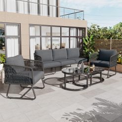 Garden Furniture Sets for 5 Persons, Garden Lounge Set 5-Seater Sofa Chairs with Glass Coffee Table, Outdoor Patio Backyard Balcony Furniture, Grey