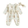 Geagodelia Newborn Baby Girl Easter Outfit Bunny Carrot Print Long Sleeve Romper My First Easter Baby Grow Easter Baby Clothes with Headband