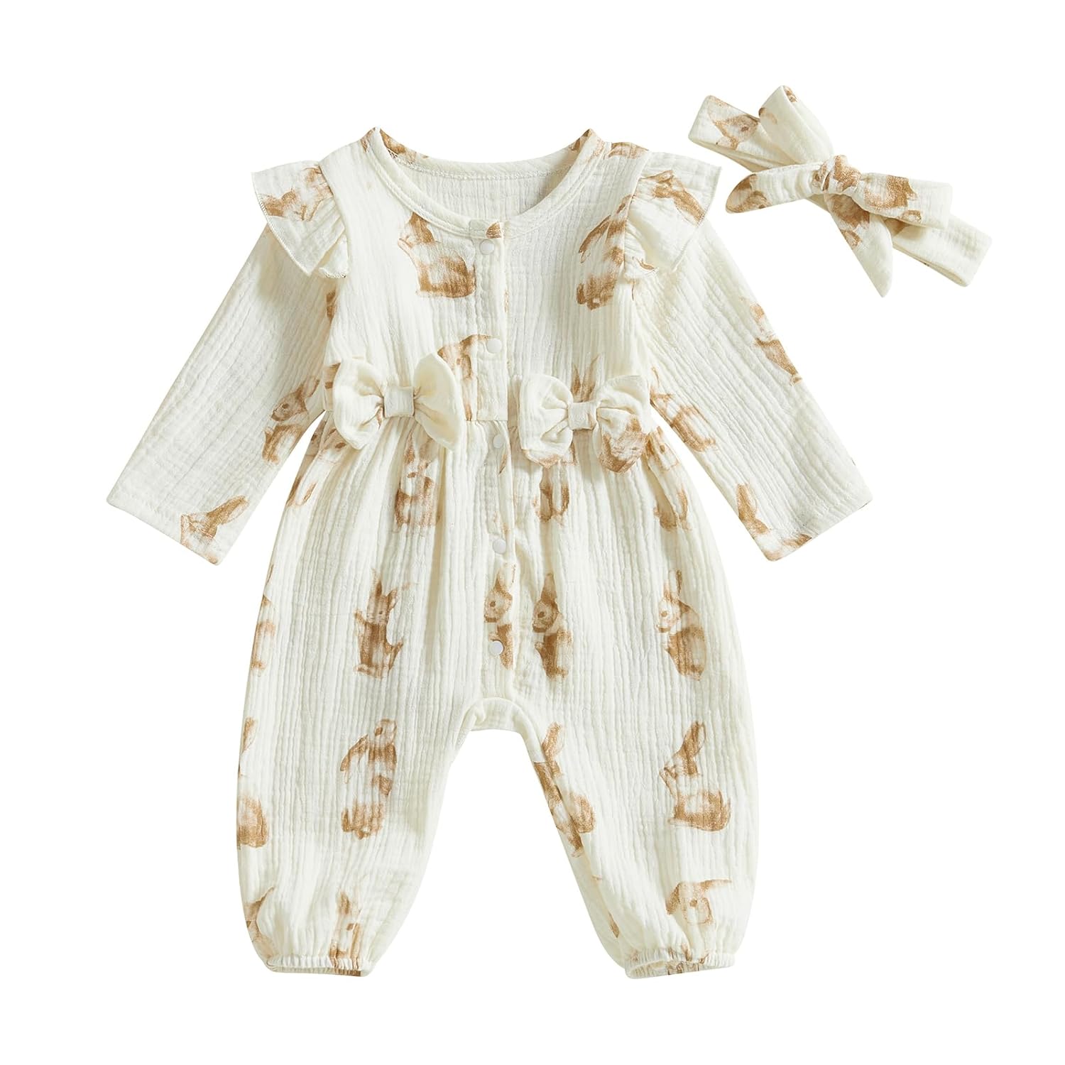 Geagodelia Newborn Baby Girl Easter Outfit Bunny Carrot Print Long Sleeve Romper My First Easter Baby Grow Easter Baby Clothes with Headband