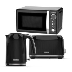 Geepas 3-Piece Kitchen Set Digital Microwave 1.7L Kettle 2 Slice Toaster 700W/3000W Black
