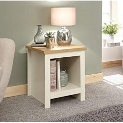 GFW Lancaster Wooden Shelf & Oak Contrast Top, Living Room Side Tables Furniture for Display & Storage, Cream, 45 x 50.5 x 45 cm