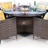 Giardino Savannah Gas Fire Pit Outdoor 6 Seater Round Rattan Dining Set - Brown