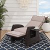 Grand patio Recliner Sun Lounger for Garden, Adjustable Position Height Armchair with Flip Table and Cushion, Lounge Chair for Indoor, Outdoor (Brown Wicker, Grey Cushion)