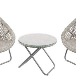 Grey & Buff Faux Rattan Garden Chair & Table Set