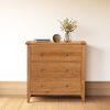 Hallowood Furniture Hereford Oak Bedroom Chest of Drawers, 3 Drawer Storage Unit, Light Oak Wooden Storage Chest, Living Room, Hallway & Bedroom Storage Drawers