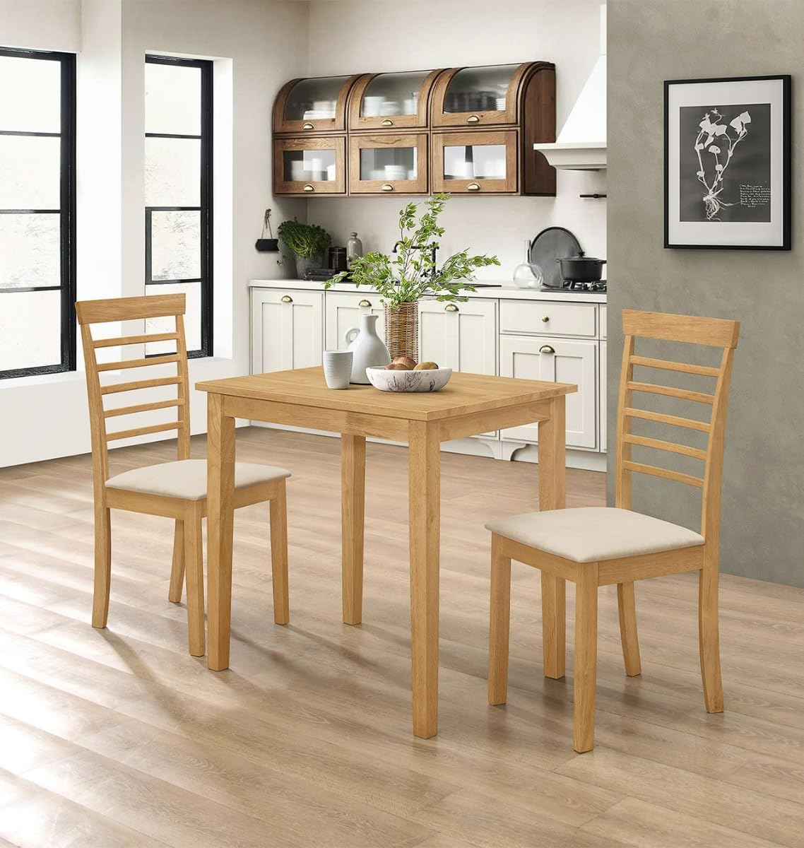 Hallowood Furniture Ledbury Dining Table in Light Oak, Solid Wood, Comes with 2 Chairs - Space Saving, Ideal for Small Kitchens or Dining Rooms