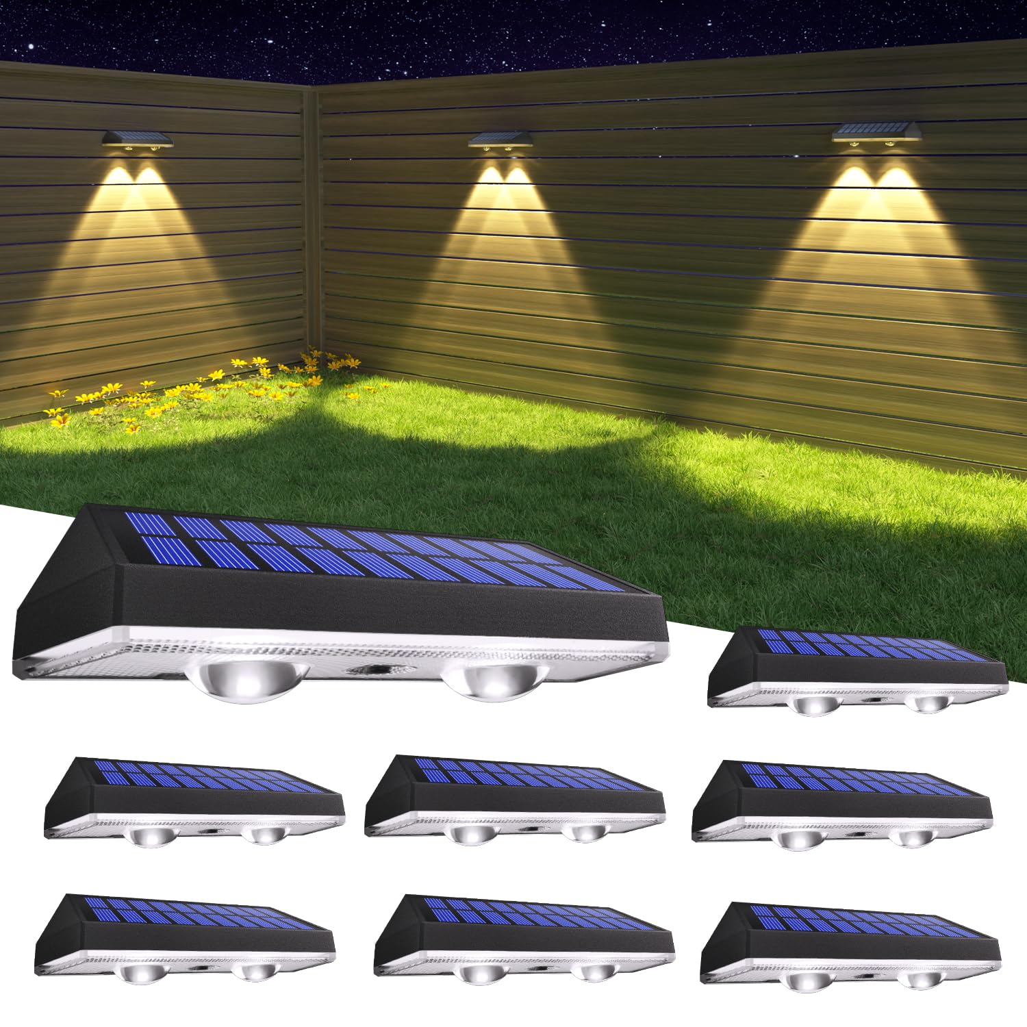 HAMLITE Solar Fence Lights Outdoor Garden,Solar Wall Lights Outdoor Waterproof,Bright Solar Powered Garden Fence Lights 3 Color Modes for Outside Deck Patio Decking Gate Yard...