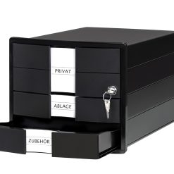 HAN Impuls 2.0 Drawer Box Lockable with 3 Closed Drawers for DIN A4/C4 Including Labelling Labels, Document Box, Base with Pull-Out Lock, Furniture-Friendly Rubber Feet,...