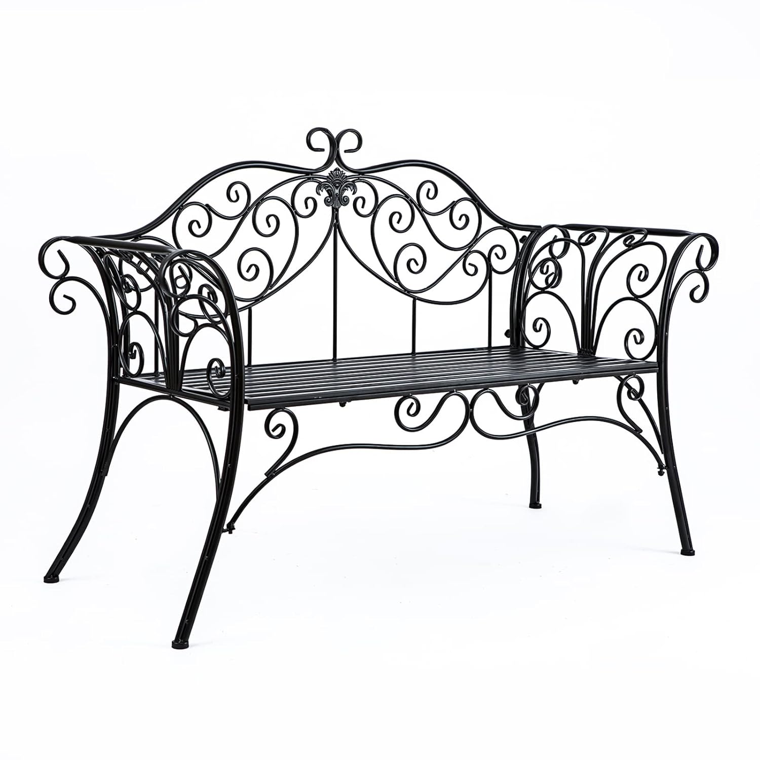 HLC Metal Antique Garden Benches Clearance Outdoor wrought iron Bench 2 Seat with Decorative Cast Iron Backrest Iron Cast Aluminium Bench for Garden,Patio, Porch and Yard Max...
