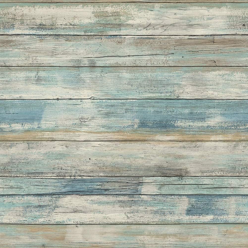 Hode Blue Wood Effect Wallpaper Self Adhesive Vinyl Wrap Film Roll Stick and Peel Decorative Waterproof Sticker for Door Wall Furniture Shelf Liner 90X600cm