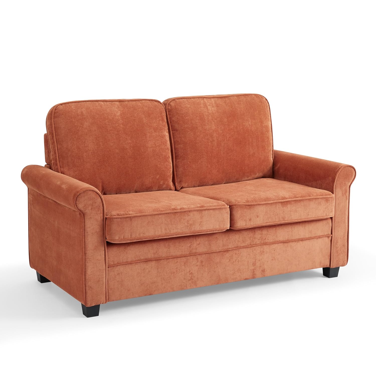 Home Detail Fabric Pull Out Sofa Bed Three Seater SofaBed Upholstered in Velvet Fabric or Cord (Burnt Orange Cord)