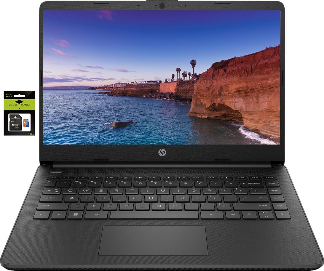 hp 14" Laptop Stream Ultral Light for Students and Business, Quad-core Intel Celeron Processor, 8GB RAM, 256GB Storage (128GB eMMC+128GB Ghost Manta SD Card), 1 Year Office 365,...