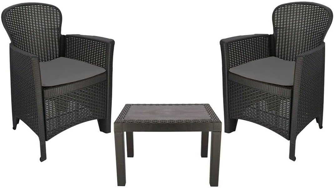 IPAE Rattan Garden Table and Chairs Set Set Of 2 Garden Chairs With Cushions & Table Patio Set