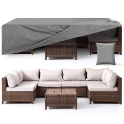 Jemidi Outdoor Furniture Cover, Grey - Waterproof and Windproof Patio Table Protector - UV Resistant and Breathable - Rattan Garden Furniture Covers