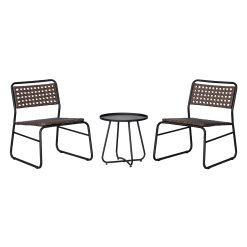 JONATHAN Y LVG1100B-3SET Freja 3-Piece Mid-Century Modern Faux Rattan Conversation Outdoor Patio Set Scandinavian, Classic, Transitional, Bohemian, Traditional, Black/Brown