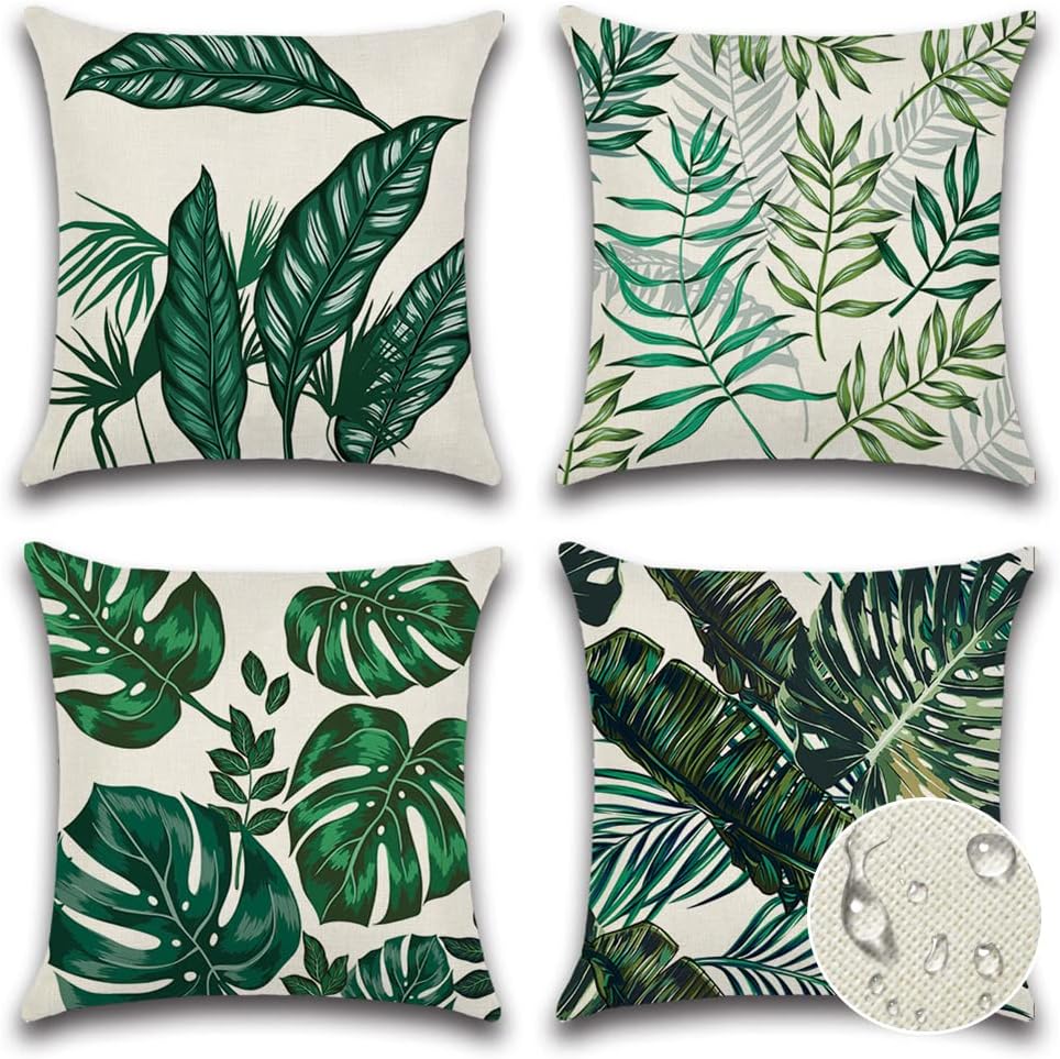 JOTOM Outdoor Decorative Cushion Covers 45x45 cm Waterproof Tropical Green Leaf Throw Pillow Covers Outdoor Cushions Patio Garden Pillowcase for Couch Bench Sofa Indoor Decor...