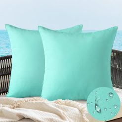 JOTOM Set of 2 Outdoor Waterproof Cushion Covers 45x45 cm Water Resistant Mint Green Pillow Covers 18x18 Inch Garden Cushion Cover Pillow Cases for Bed Sofa Furniture Patio...