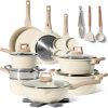 Just Perfecto Set of 21 Pots and Pans, Non-Stick Cookware Set, White Granite Induction Cookware Non-Stick Set with Frying Pans and Saucepans (PFOS, PFOA-Free) (Biege)