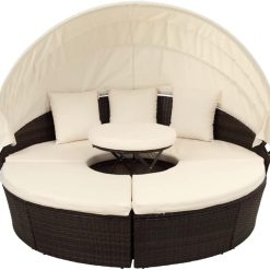 KCUZO Patio Furniture Round Outdoor Sectional Sofa Set Rattan Daybed Sunbed With Retractable Canopy, Separate Seating