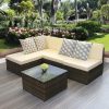 KEPLIN 4 Seater Rattan Garden Furniture Set with Corner Sofa, Coffee Table & Water Resistant Cushions Ideal for Patio, Lawn, Garden, Balcony, Conservatory & Dining in the Sun...