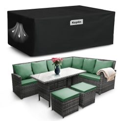KEPLIN Waterproof Outdoor Furniture Cover - UV, Tear, Fade Resistant, 600D Oxford Fabric, PVC Coating, Air Vent, Attachment Straps & Storage Bag Included for Garden Table &...