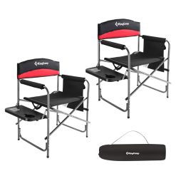 KingCamp Directors Chairs Folding camping chairs set of 2 with 20.86 in Wide Seat for Heavy People with Table Supports up to 396 LBS (Red)