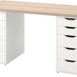 LAGKAPTEN/ALEX Desk, 140x60 cm, Durable & Easy to Care For. Home Desks. White Stained Oak Effect/White
