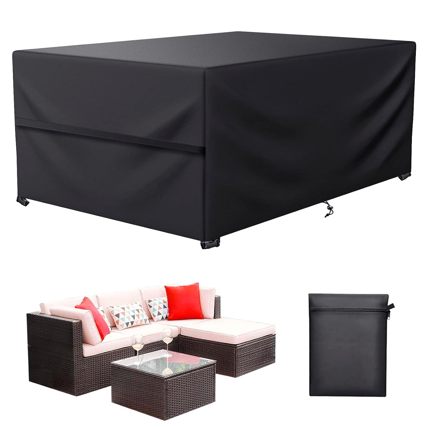 LCGOD Garden Furniture Covers waterproof,Garden Table Covers Heavy Duty 600D Oxford Fabric Windproof Anti-UV, Outdoor table Covers (280 x 180 x 90cm)