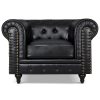 Leather Chesterfield Armchair- Black. Single Seater Arm Chair, Faux Bonded Leather Vintage Couch. Living Room Furniture, Easy Clean. Single Seater- 110cm x 90cm x 78cm.