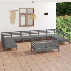 Lechnical 12 Piece Garden Lounge Set Grey Solid Pinewood,Patio Conversation Sets,Garden Furniture Lounge Set,Garden Lounge Set(SPU:3083496)