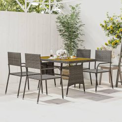 Lechnical 5 Piece Outdoor Dining Set Poly Rattan Grey,Patio Dining Sets,Garden Furniture Sets,Outdoor Dining Furniture-3120102
