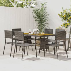 Lechnical 7 Piece Outdoor Dining Set Poly Rattan Grey,Patio Dining Sets,Garden Furniture Sets,Outdoor Dining Furniture-3120103
