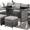 Lisbon Grey 9 Seater Rattan Corner Sofa Dining Set Garden Furniture with Light Grey Cushions Compact Wicker Weatherproof Garden Set Seat. FREE RAIN COVER