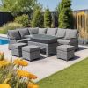 Liv Outdoors - Heritage Sofa Dining Set with Height Adjustable Rising Large Table with 3 stools for garden furniture (Grey)