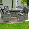 Liv Outdoors - Windsor 6 Seat 1.3m Round Table Rattan Dining Set (Grey)