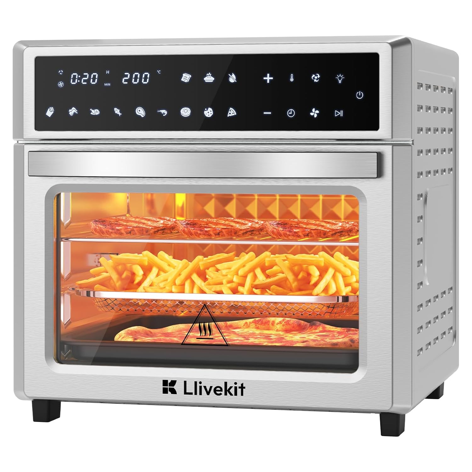 LLIVEKIT 26L Air Fryer Oven with Rotisserie, LED Display Touch Panel Large XXL Oil Free Electric Oven, 12-In-1 Mini Oven, Stainless Steel Air Fryer Oven, 1700W-60℃-230℃, 7...