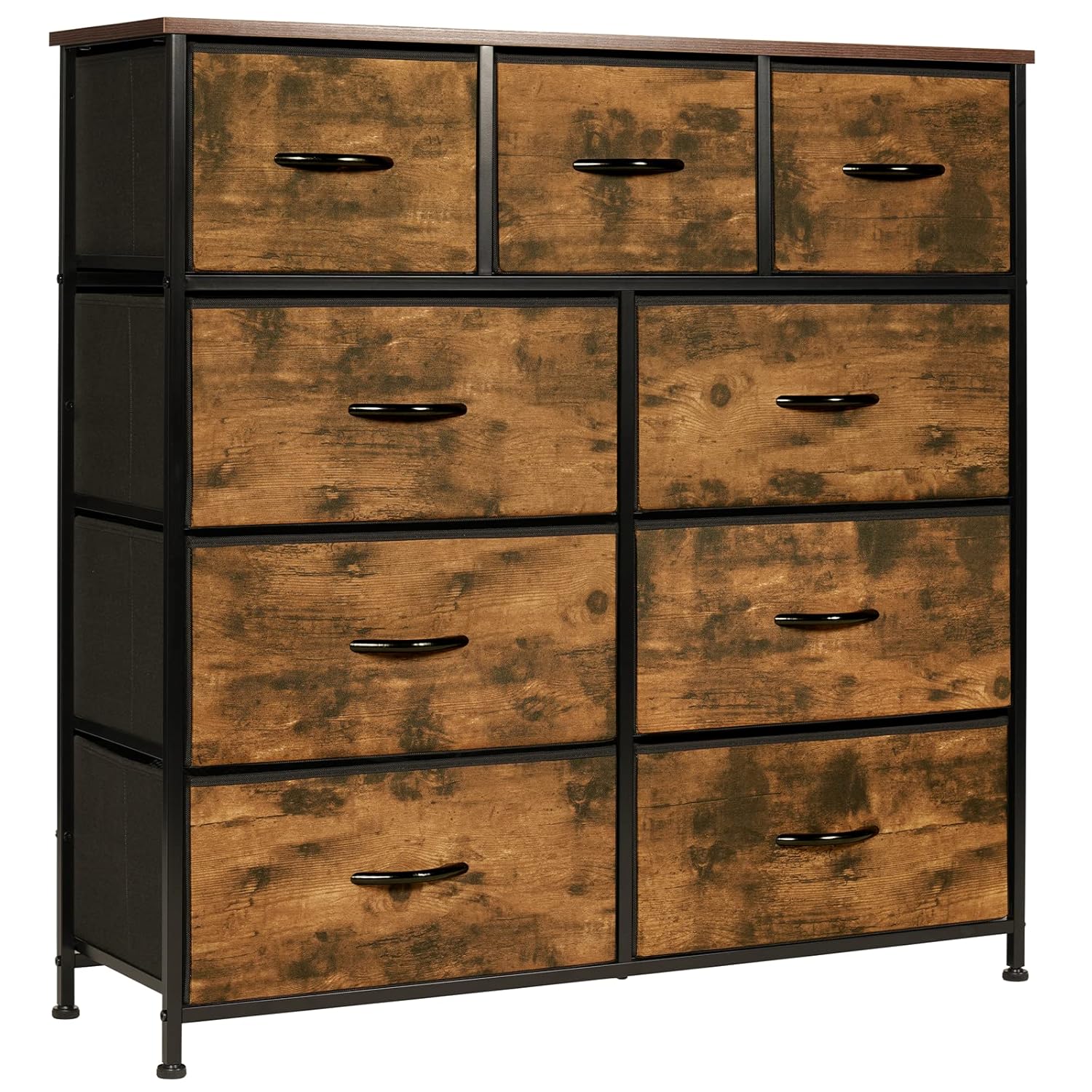 LYNCOHOME Chest of Drawers, Bedroom Drawers, Fabric Dresser with Wood Top and Large Storage Space, Easy to Assemble, for Bedroom, Living room, Kids room, Closet (Sepia Print, 9...