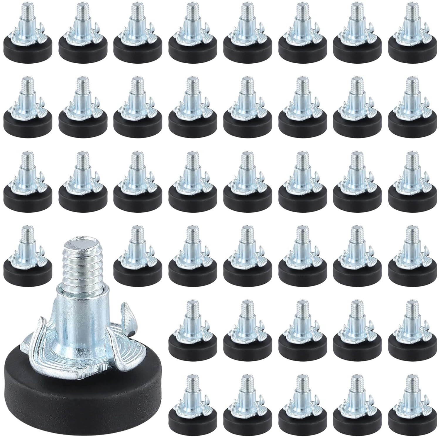 MAKTSAM 48PCS M6 Adjustable Feet, Adjustable Levelling Feet For Furniture Feet Heavy Duty Furniture Levelers Glide Leveling Feet With T-Nuts Screw