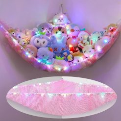 MHJY Toy Hammock for Stuffed Animals Soft Toy Storage Net with LED Light, Cuddly Toys Organizer Holder Large Corner Hanging Net Plush Macrame Kids Bedroom Nursery Furniture Room...