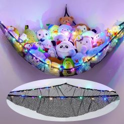 MHJY Toy Hammock for Stuffed Animals Soft Toy Storage Net with LED Light, Cuddly Toys Organizer Holder Large Corner Hanging Net Plush Macrame Kids Bedroom Nursery Furniture Room...