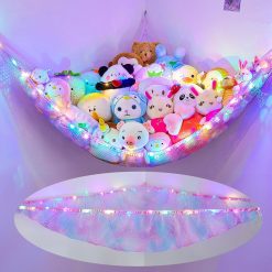 MHJY Toy Hammock for Stuffed Animals Soft Toy Storage Net with LED Light, Cuddly Toys Organizer Holder Large Corner Hanging Net Plush Macrame Kids Bedroom Nursery Furniture Room...