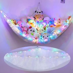 MHJY Toy Hammock for Stuffed Animals Soft Toy Storage Net with LED Light, Cuddly Toys Organizer Holder Large Corner Hanging Net Plush Macrame Kids Bedroom Nursery Furniture Room...