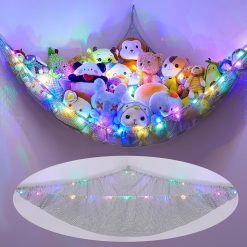 MHJY Toy Hammock for Stuffed Animals Soft Toy Storage Net with LED Light, Cuddly Toys Organizer Holder Large Corner Hanging Net Plush Macrame Kids Bedroom Nursery Furniture Room...