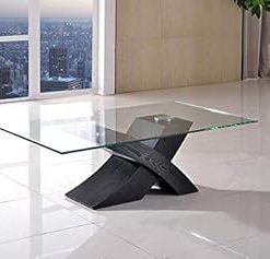 Milano Stylish Glass and Wood Coffee Table | Modern X Cross Base Black Occasional Table 135 x 80 cm | by Oak Furniture King