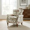 Modern Wingback Accent Chair with Wood Legs Removable Cushion Comfy Upholstered Armchair with Floral Pattern Single Sofa Chair for Living Room Bedroom, FLORAL