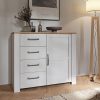 Modern Wooden Riviera Oak Chest Of 4 Drawers With Door | Wood Drawer Chests, Clothing Organiser, Bedroom Furniture, Sideboard Storage Cabinet (White)